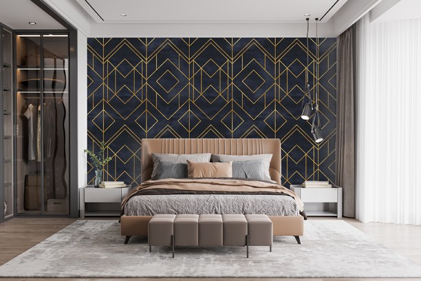 Motso Designed Black and Gold Geometric Wallpaper Decorative Black Wallpaper