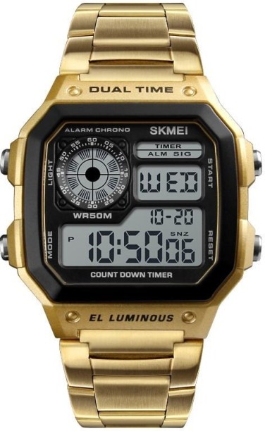 Skmei Stainless Steel Watch Gold Digital Watch  - For Men