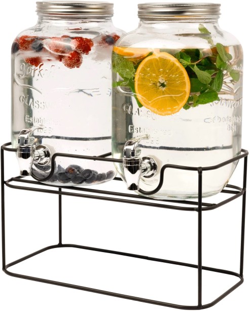 HomewareOnline 2 x 5 Litre Glass Juice Dispensers With Stand - Bottled Water Dispenser