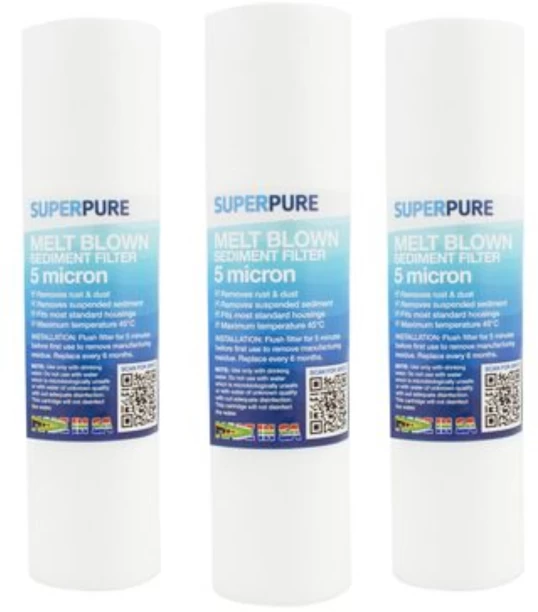 SUPERPURE MBS10M5X3 10 inch Slimline Sediment Replacement Water Filter (3 Pack) Polypropylene Filter Cartridge