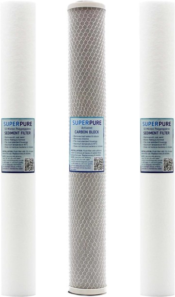 SUPERPURE FS20SCS 20 inch Slimline Replacement Filter - Standard (Set of 3) Polypropylene, Carbon Filter Cartridge