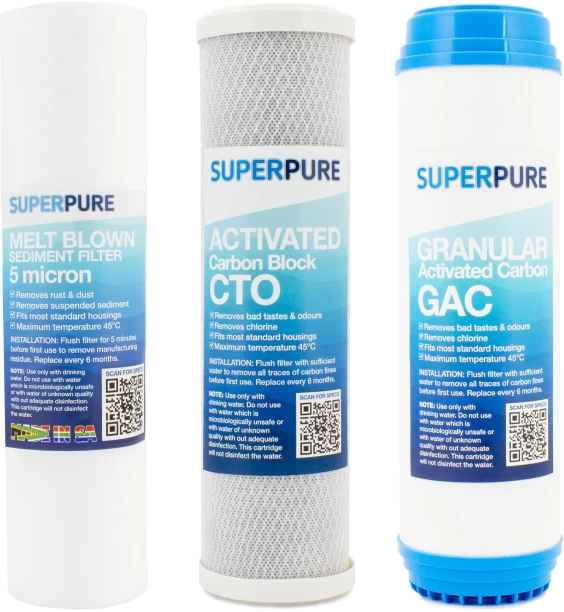 SUPERPURE FS10PF3 10 inch Slimline Basic Pre-Filter Replacement Set Carbon, Polypropylene Filter Cartridge