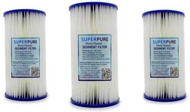 SUPERPURE 10 inch Big Blue Pleated Sediment Filter (3-Pack) High Density Fiber Filter Cartridge
