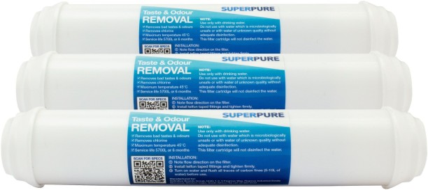 SUPERPURE Inline Taste & Odour Water Filter Replacement Cartridge (3 Pack) Carbon Filter Cartridge
