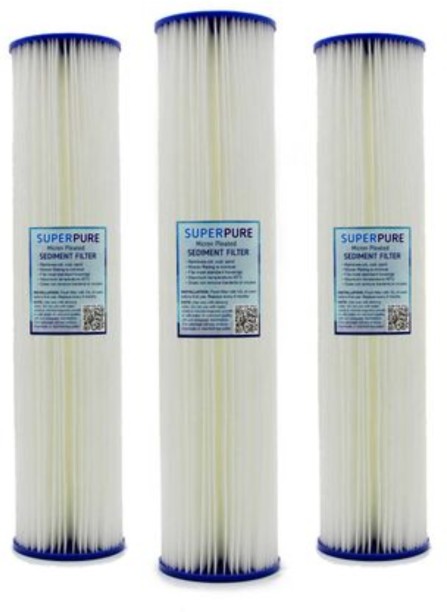 SUPERPURE 20 inch Big Blue Pleated Sediment Filter Cartridge 10 Mic (3-Pack) High Density Fiber Filter Cartridge