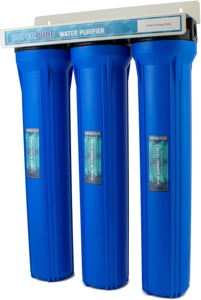 SUPERPURE WH3SL 3-Stage Whole House Filter (Slimline) on Wall Bracket Polypropylene, Carbon Filter Cartridge