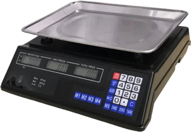 Generic 40kg Digital Price Computing Scale - High Precision Commercial Food Weighing Machine with Dual LCD Display and Stainless Steel Tray. Digital Counter or Table Top Weighing Scale