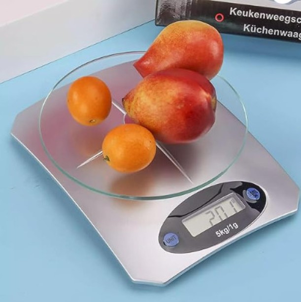 Generic Retoo Digital kitchen scale up to 5kg load capacity with easy to read LCD display, digital scale with weighing function, household scale with tare, fine scale, gram scale, food scale, silver Digital Kitchen Weighing Scale