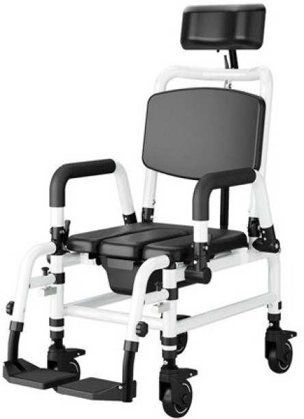 Urbanchic Lightweight Aluminum, Multi-functional Nursing Shower Chair with Toilet Bowl, 90-140° Adjustable Backrest, 300° Rotation/3 Levels seat height Adjustable Manual  Attendant-propelled Wheelchair