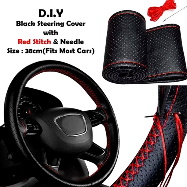 Egorip Red Stitching Universal Fit PU Steering Wheel Cover For Universal