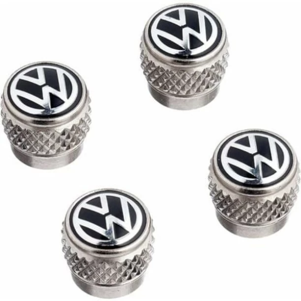 MAX 000071215D - Valve caps with VW logo - For rubber and metal valves, 4 pieces For compatible Volkswagen