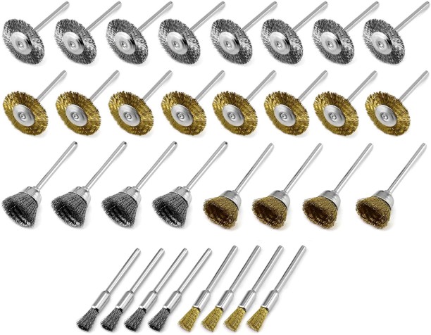 ALANES 36Pcs Brass & Stainless Steel Wire Brush Polishing Wheel Kit Broken End Straight Wire Brush