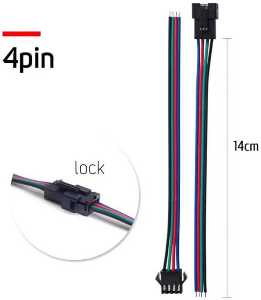 fonkiss 1 Pairs 4pin SM JST 14cm Cable Female/Male connectors for LED Strip RGB 5050 Push-in Wire Connector