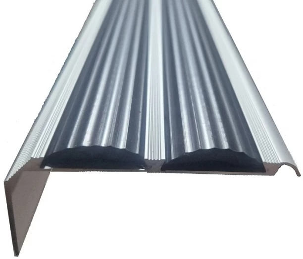 Pedross Aluminium Angle Edge Silver with BLACK DOUBLE Insert Undrilled 2500 x 85 x 33 Stair Profile used with Laminate Flooring Laminate Flooring