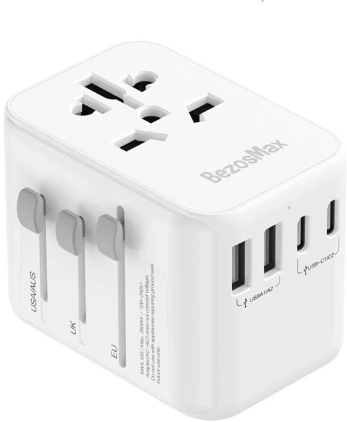 BezosMax Universal Travel Adapter, International Power Adapter with 2 USB & 3 Type-C, AC Power Plug Adapter for USA EU UK AU Worldwide Adaptor