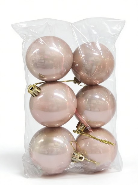 Liviosa Blush Pink Christmas Baubles - Glossy Round Tree Hanging Ornaments (Set of 6) Hanging Ornaments for Indoor Use