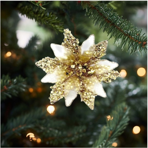 Holiday Time Chunky Poinsettia Clip Gold Hanging Ornaments for  Indoor Use