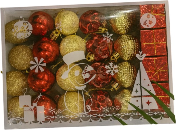 Wobuciko Christmas Tree Ornaments Set 24 Pieces Red & Gold Baubles Ornamental Bells for Indoor Use