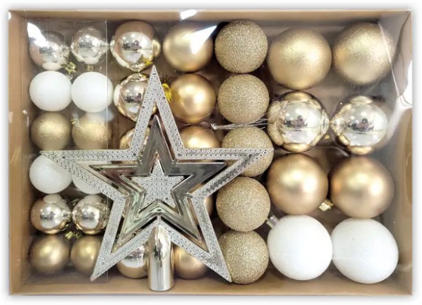 MAKTKL Moneal Deco Pack Mix Ball & Star Gold & White S/36 Ornamental Bells for  Indoor Use
