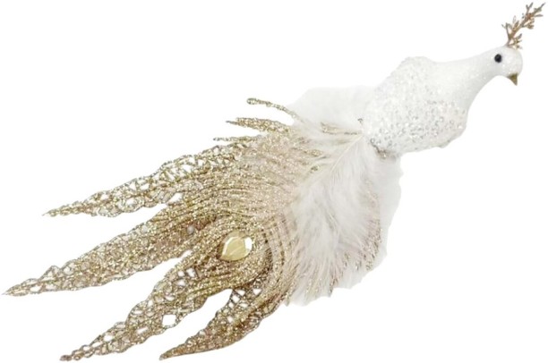 Holiday Time Peacock Clip White Hanging Ornaments for  Indoor Use
