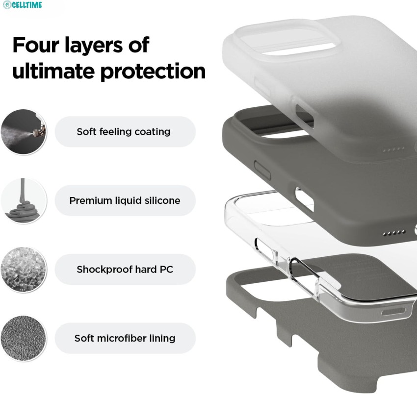 Celltime iPhone 16 Pro Shockproof Liquid Silicone Case Titanium