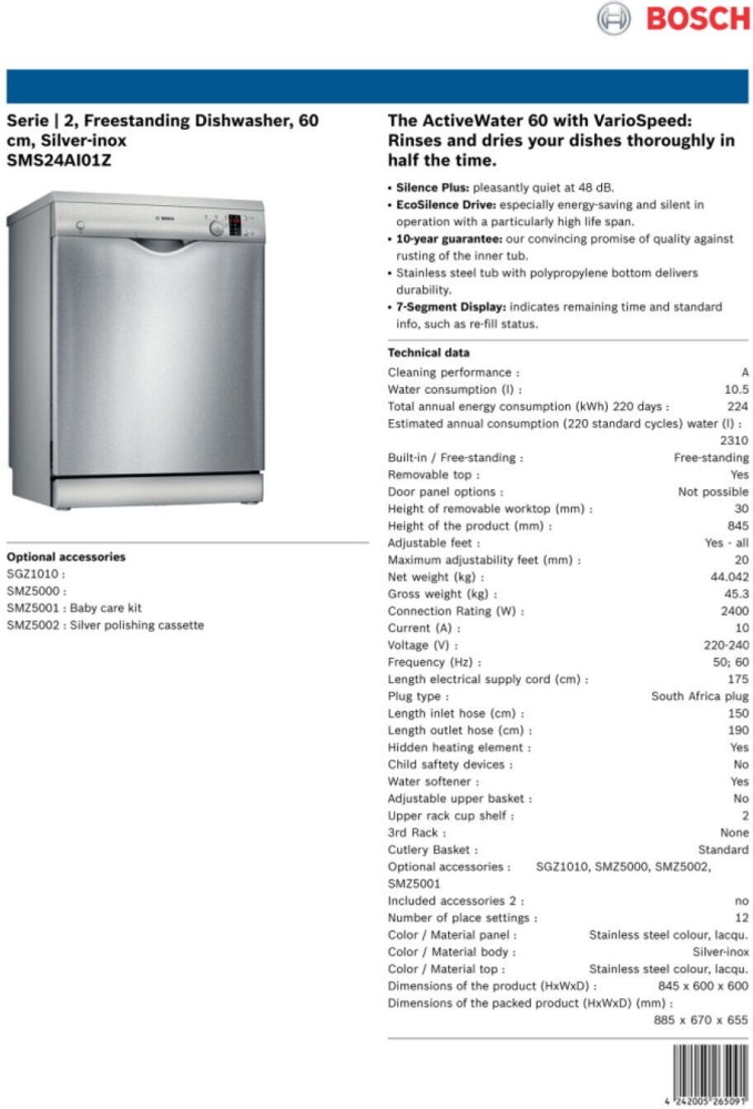 Freestanding Dishwasher Bosch Serie Silence Plus Manual Bosch