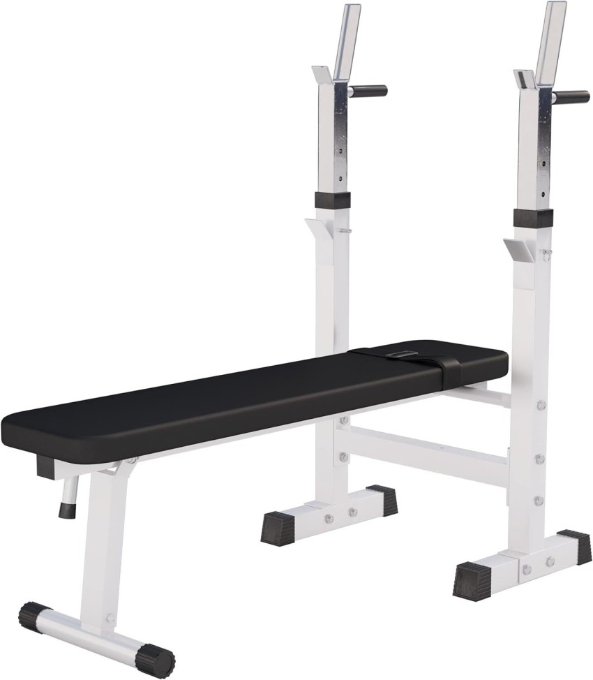 Gorilla Sports Weight Bench with Adjustable Barbell Rack White