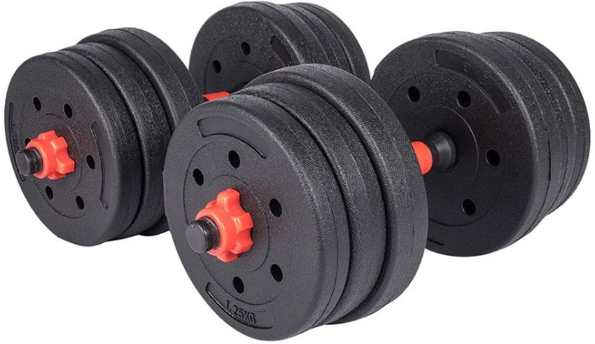 Everlast 20kg Vinyl Barbell and Dumbell Set Black and Red Bar