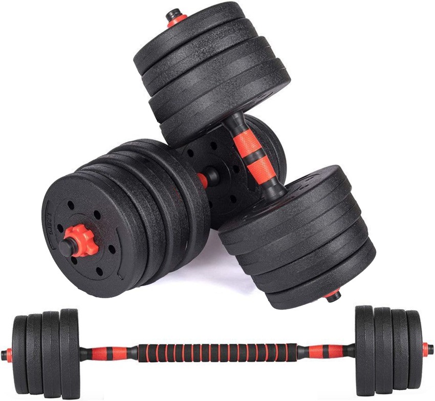 Everlast 30kg Vinyl Barbell and Dumbell Set Black, Red Bar Plate