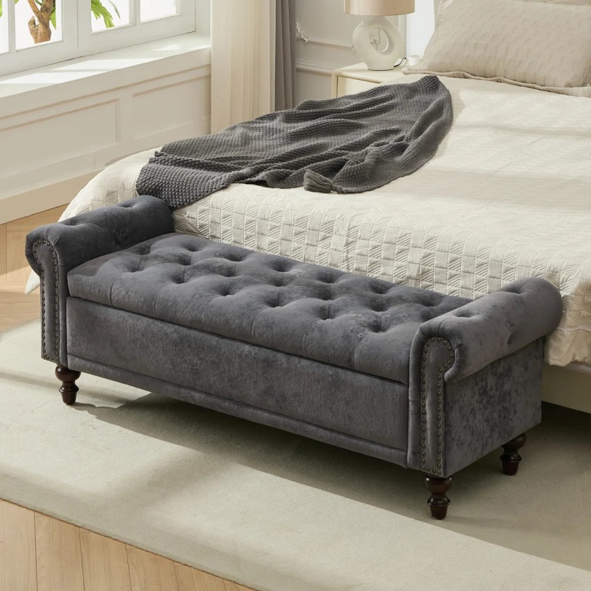 Eco-Nest Essentials Rosetta Velvet Upholstered Storage Bench