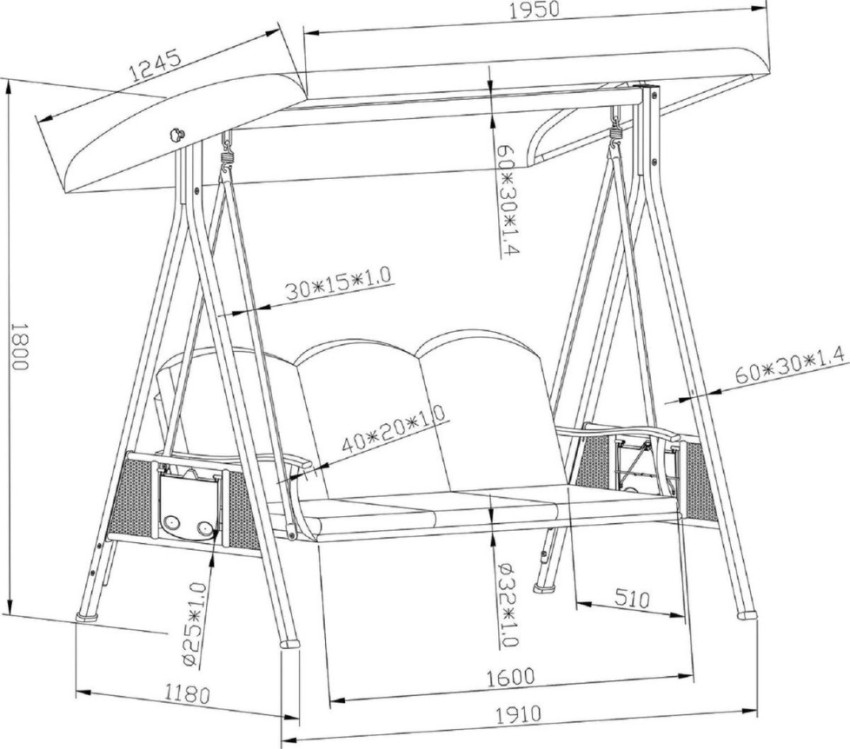 Dot Furn 3-Seater Outdoor Patio Swing with Canopy Comfortable