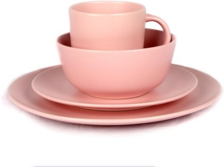 16 Piece Pink Square Dinnerware Teivio 16-Piece Kitchen Plastic