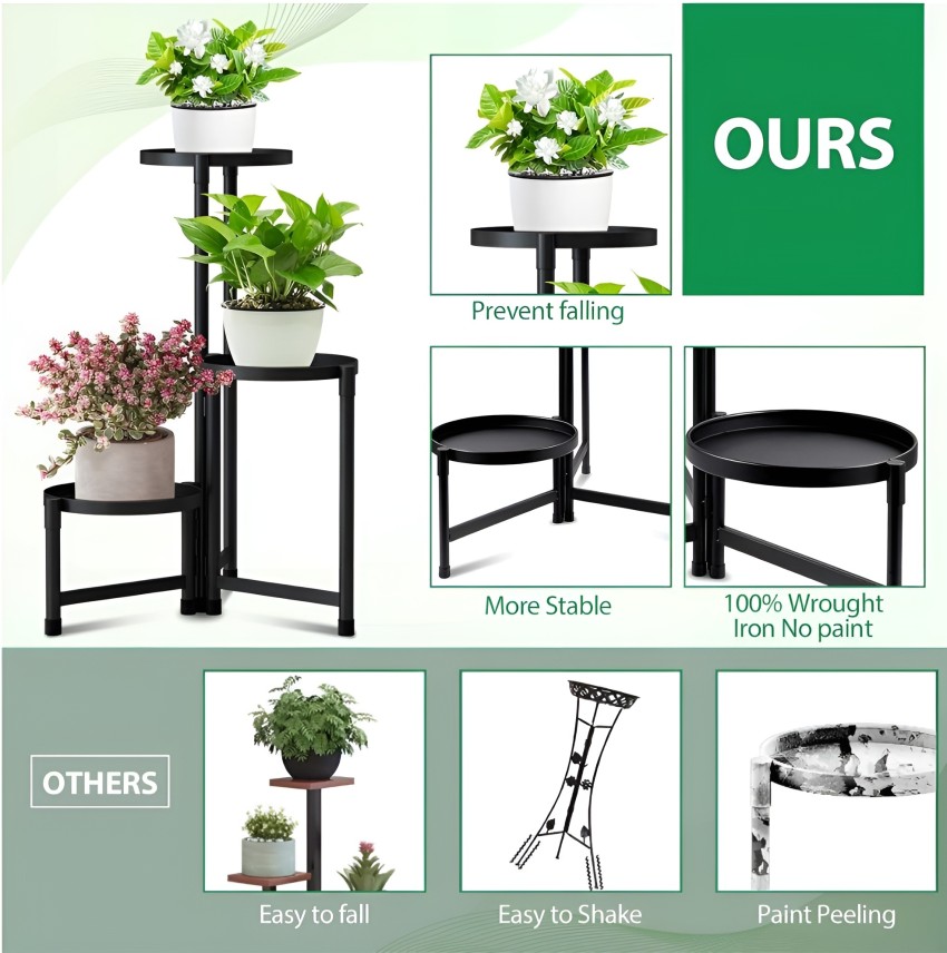 Herqona 3 Tier Foldable Plant Stand Indoor & Outdoor with