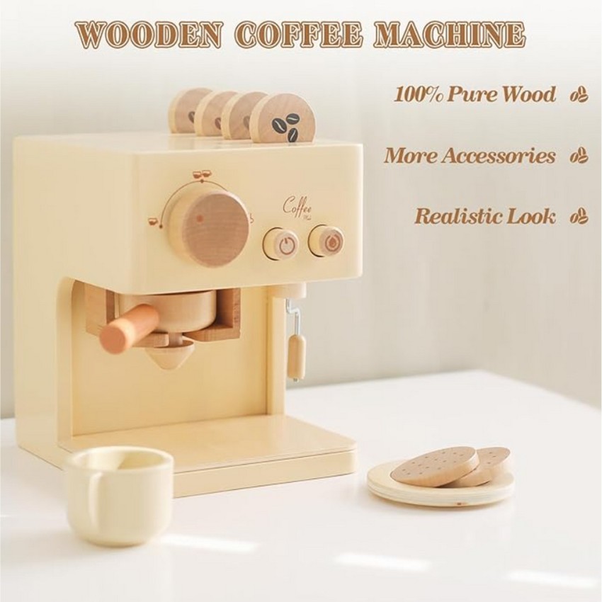 Treasure Toys Kids Wooden Coffee Machine Toy Set Brown Role Play