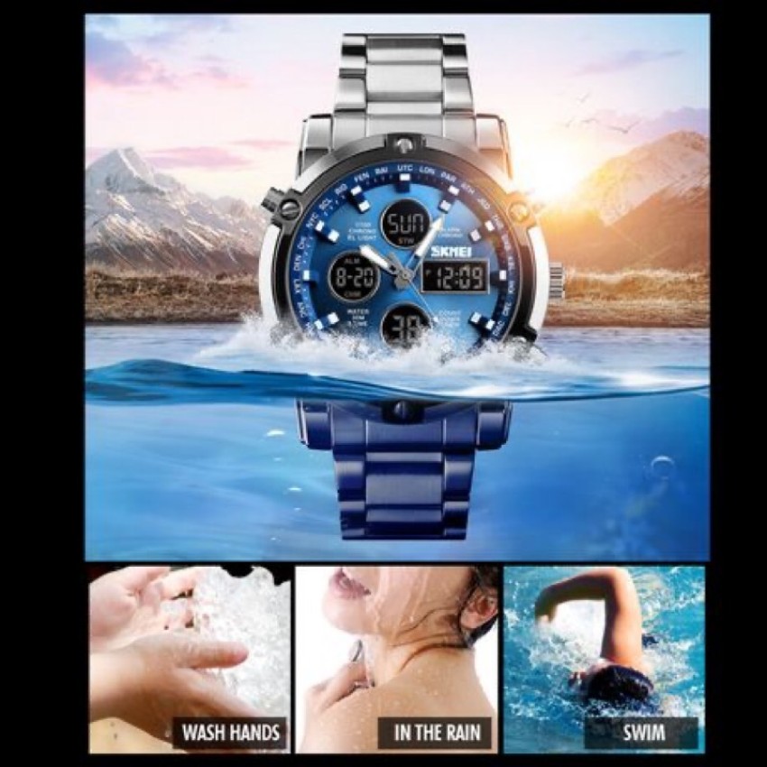 Skmei 1389 Mens Stainless Steel Analog Digital Watch SLIVER 1389