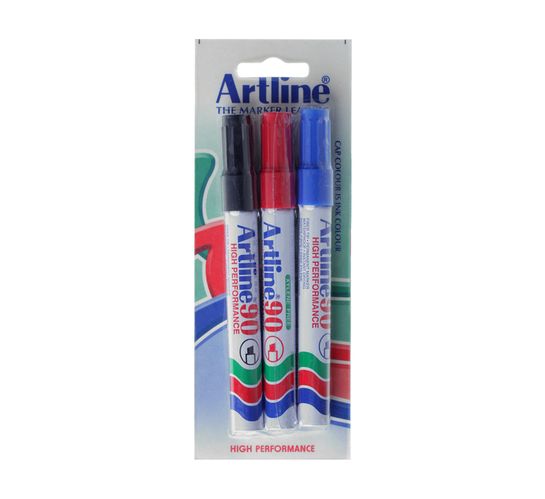 Artline EK90 Permanent Markers Chisel Tip 3-Pack 