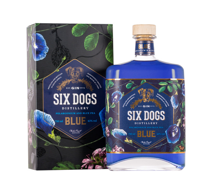Six Dogs Handcrafted Blue Gin (1 x 750 ml)