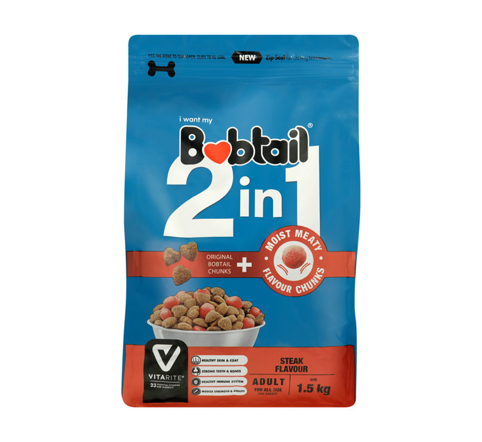 Bobtail Dog Food Meaty Steak Chunks (8 x 1.5kg) Makro