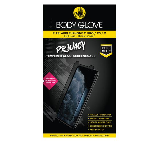 Body Glove Privacy Full Glue Tempered Glass Screenguard - Apple iPhone 11 Pro/ iPhone X/ iPhone XS (Black Trim)