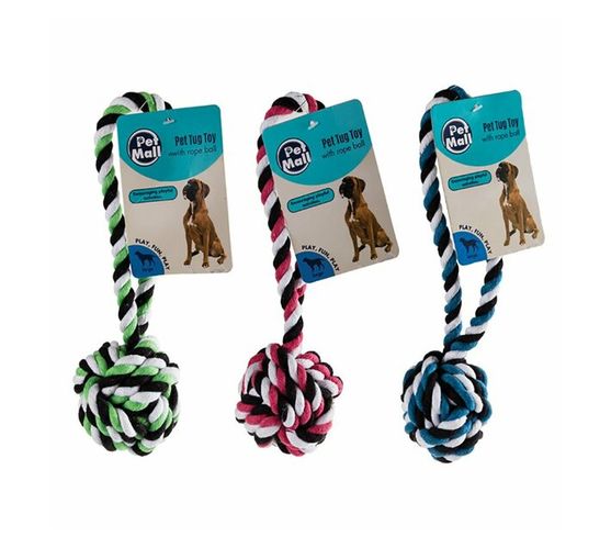Pet Dog Toy Tug Rope Ball 8cm (Pack of 3)
