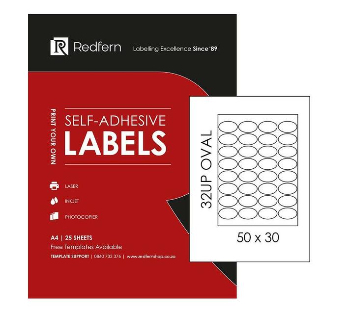 Redfern SelfAdhesive Laser Labels MP32UP Oval (50x30) 25 Sheets Makro
