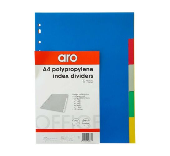 ARO A4 Polypropylene File Dividers 5-Tab 