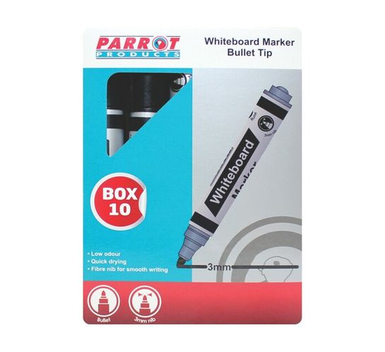 Parrot Whiteboard Markers Bullet Tip Black 10-Pack 