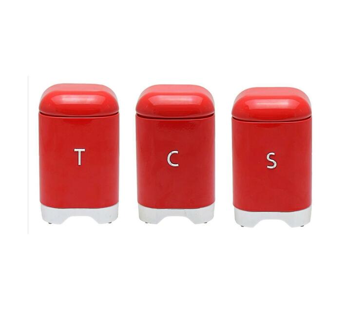 Retro Canister Set 3 Piece Red And Silver Assorted Colours Kitchen Essentials Makro
