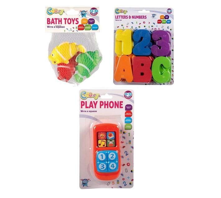 Vinyl Fish Squeak 3pc, Foam Letters & Numbers 36pc & Plastic Squeak