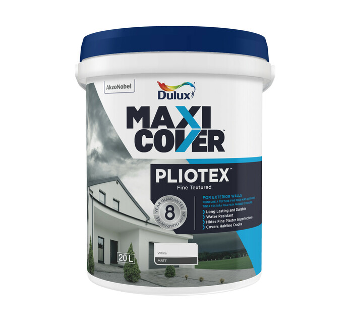 Dulux 20 l Maxicover Pliotex Matt Textured Exterior Paint White 