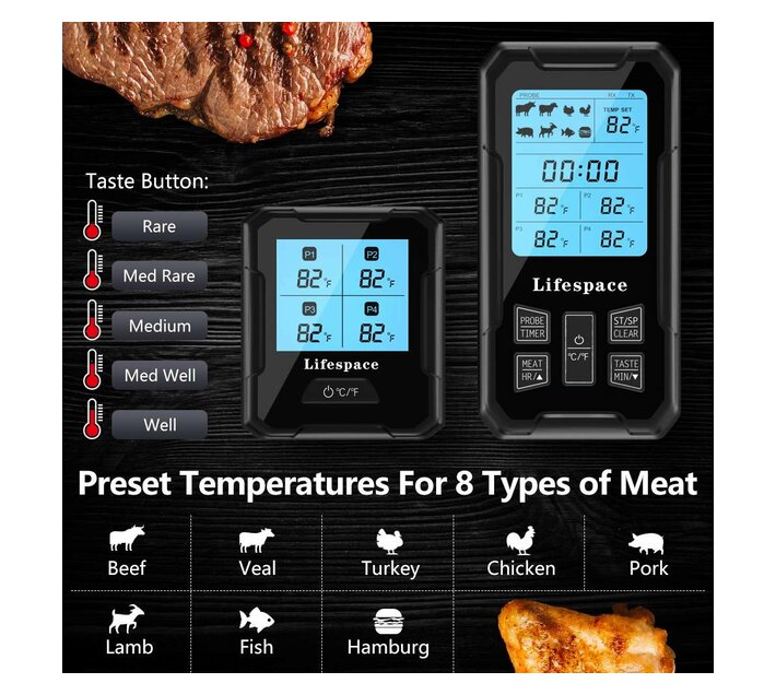 Lifespace 4 Probe 100m Wireless Cooking Meat Thermometer Lifespace Makro