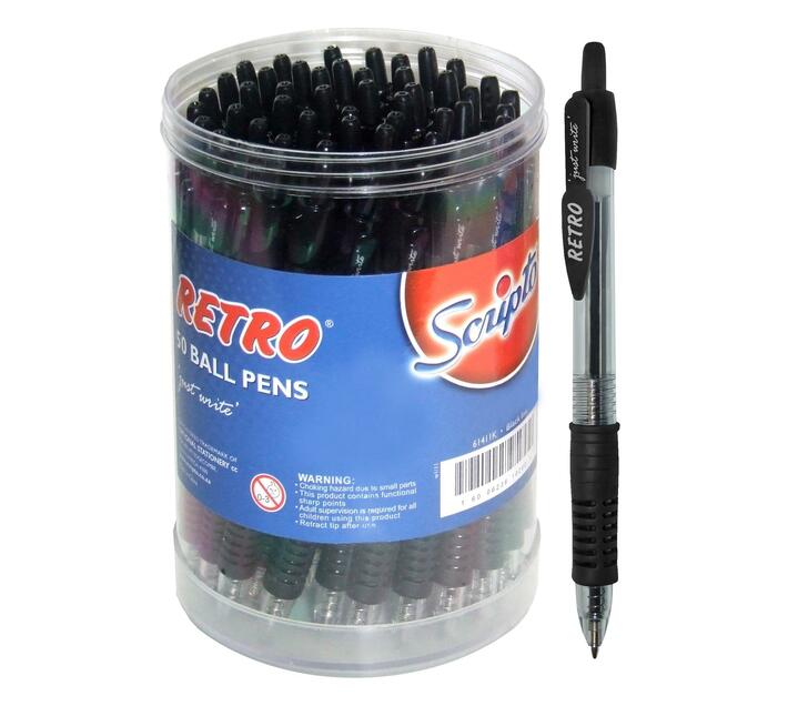 RETRO BALL PEN BLACK INK MEDIUM TUB OF 50 RETRACTABLE Makro