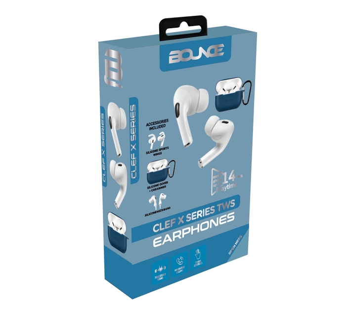 Bounce Clef X True Wireless Earphones + Case + Silicone Accessories - Blue