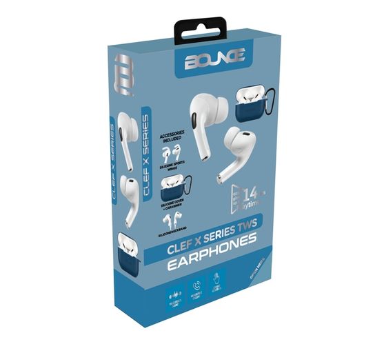 Bounce Clef X True Wireless Earphones + Case + Silicone Accessories - Blue